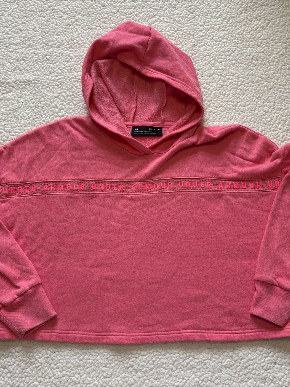 Under Armour Pink Cropped Pullover Hoodie Streetwear Loungewear Coquette Size S